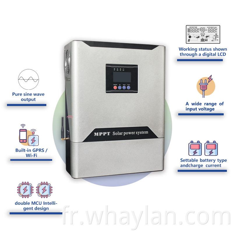 5 kW de haute qualité Off-Gird Pure Onecueur Sine Charger hybride onduleur solaire électrique